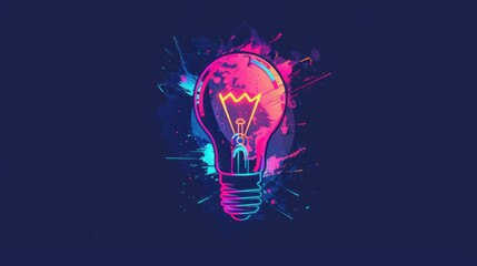 Poster - Colorful Light Bulb with Creative Splash Background