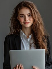 Sticker - Smiling Professional Woman with Laptop