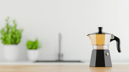 Moka Pot in a minimalist kitchen setting with modern appliances