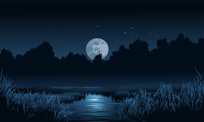 Wall Mural - moon over the lake