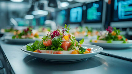 A Stunning Array of Freshly Prepared Dishes Presented on a High-Tech Computer Display, Merging Culinary Art with Innovation