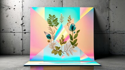 Canvas Print - A vibrant floral arrangement against a colorful, iridescent background.