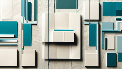 Wall Mural - Abstract geometric shapes in teal and white.