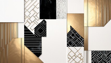 Wall Mural - Abstract geometric pattern in black, white, and gold.