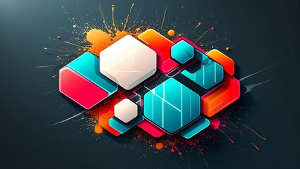 Sticker - Abstract geometric shapes in vibrant colors on a dark background.