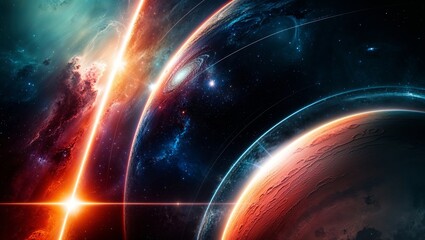 Canvas Print - A stunning view of a red planet and galaxy in a dark space setting.