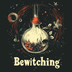 Bewitching potion bottle with mystical swirling background