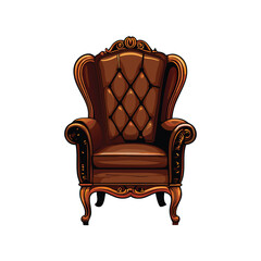 Detailed illustration of a high-backed armchair with a brown leather seat.