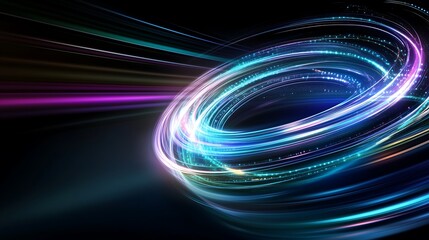Wall Mural - a vibrant, swirling light pattern suggesting motion, energy, and futuristic design against a dark ba