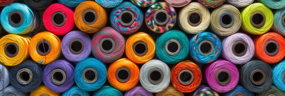Colorful Spools Of Thread Stacked Together, Showcasing A Variety Of Hues Perfect For Sewing Projects