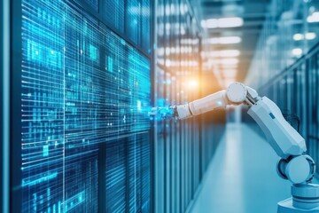 Aufkleber - Autonomous robotic arms, holographic data projections, hightech smart factory, digital control center