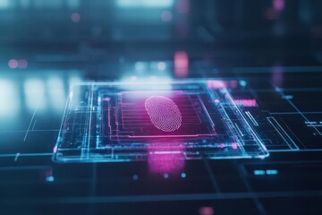 Leinwandbilder - Business transaction confirmed with a digital fingerprint scan on a holographic interface, clean futuristic environment, Minimalist, 3D render