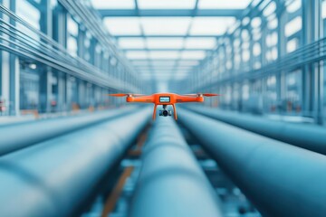 Poster - Drone inspection of industrial pipelines, remote technology, 3D illustration