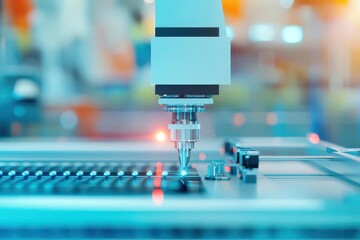 Poster - Hightech manufacturing facility, automated production, digital control, 3D illustration