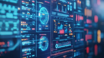 Fototapete - Smart factory dashboard, realtime data monitoring, digital interface, 3D illustration