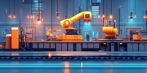 Poster - A robotic arm working on an assembly line in a modern factory.