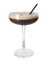 Wall Mural - One glass of delicious espresso martini on white background