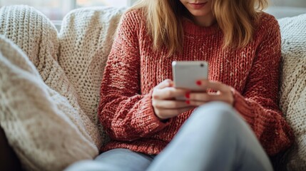 Relaxed Moment: A Woman Engrossed in her Cellphone