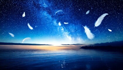 A peaceful night sky filled with white feather