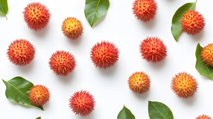 rambutan sweet delicious fruit with leaf isolated on white background. 