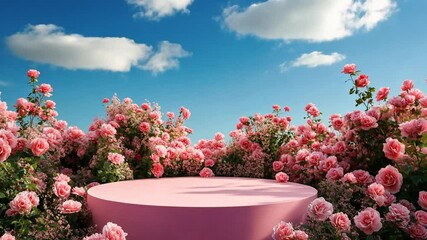 Wall Mural - beautiful podium on a pink rose field