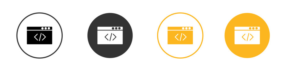 coding program icon black and white vector outline sign