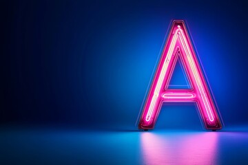 Poster - A vibrant pink neon letter A illuminates a dark blue background, symbolizing energy, creativity, the start of something new, and a bold statement.