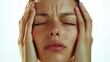 © Napasnan - Stressed face with hands holding the head, representing anxiety and mental health struggles, isolated on white background