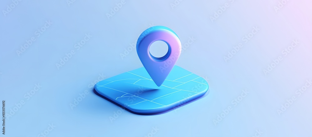 3D icon of a map with a blue location pin on a light background, in a ...