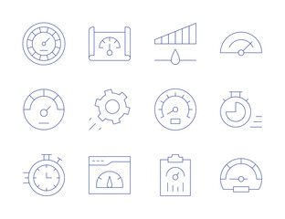 Speed icons. Thin Line style, editable stroke. performance, settings, speed, benchmarking, countdown, gas, speedometer, stopwatch, test