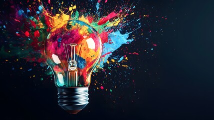 Wall Mural - lightbulb exploding with colorful paint splatter