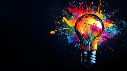 Wall Mural - light bulb exploding with colorful paint splatter