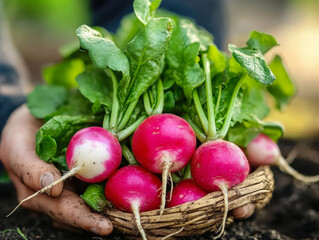 Fresh organic radish in  hand