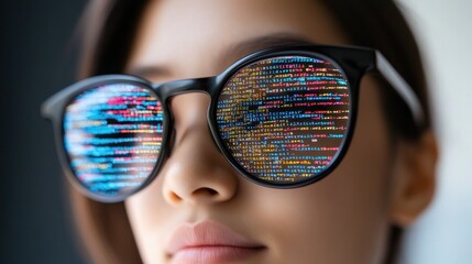 Poster - Close-up of a Person Wearing Glasses with Reflected Code