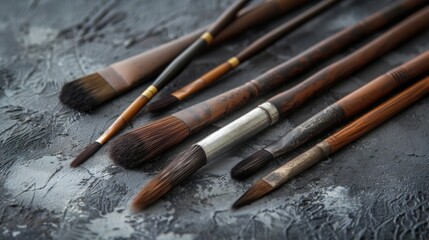 Set of art brushes and traditional chopsticks on minimalist white background, creative school supplies and cultural tools for art and craft projects, educational design concept.


