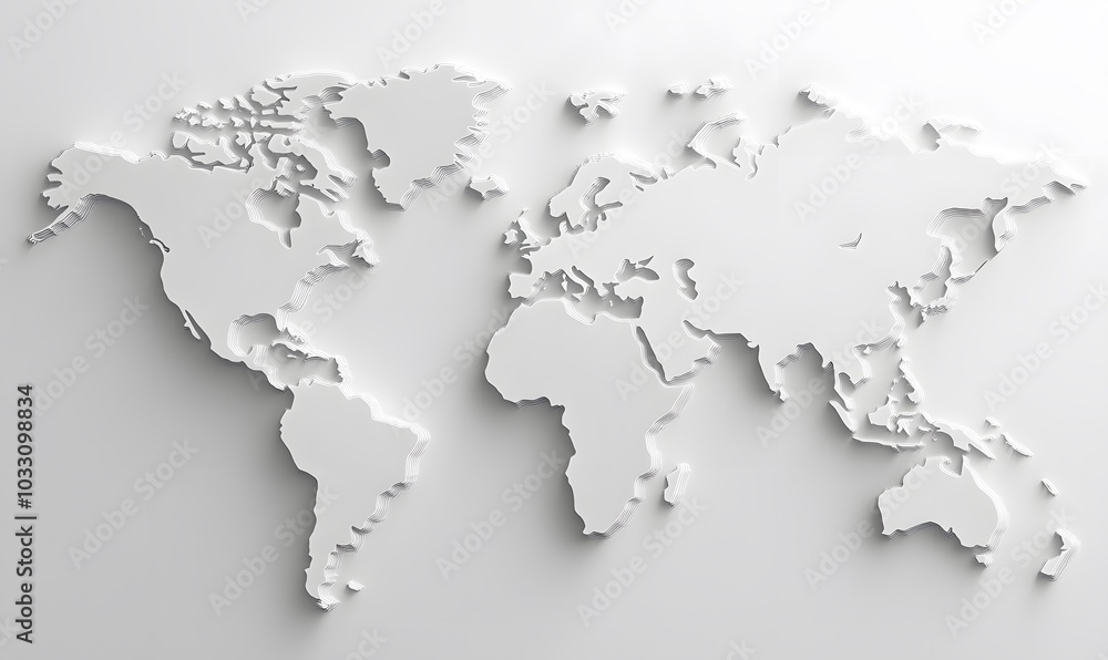 3D world map simple design white background Stock Illustration | Adobe ...