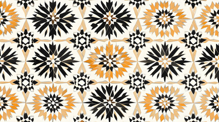 Poster - Intricate geometric pattern of black and orange tiles.