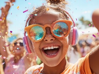 Joyful Teenage Girl at Vibrant Outdoor Celebration