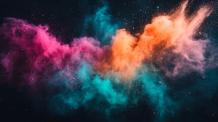 Poster - A vibrant explosion of colorful dust particles creates a stunning visual effect against a dark background.
