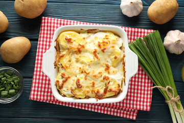 Poster - Concept of tasty and delicious homemade food - potato casserole