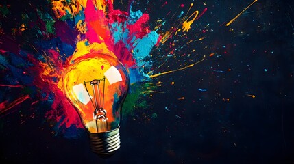 Wall Mural - a lightbulb exploding with colorful paint splatter