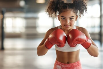 Energetic Teenage Girl with Boxing Gloves