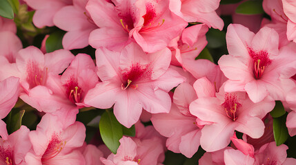 Close-up of vibrant azaleas with rich detail and texture softly swaying under natural light in warm sunlight
