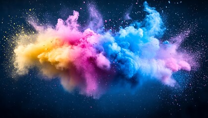 Aufkleber - A vibrant explosion of colorful dust and smoke creates a stunning visual against a dark background.
