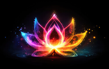 Wall Mural - A glowing lotus flower with radiant colors, symbolizing spiritual enlightenment and tranquility