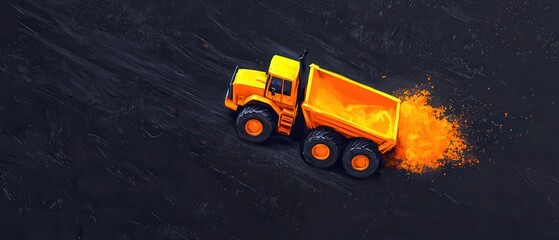 Wall Mural - Yellow Dump Truck on Black Background.