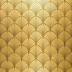 Naklejka na meble A luxurious golden wallpaper with an Art Deco-inspired pattern.