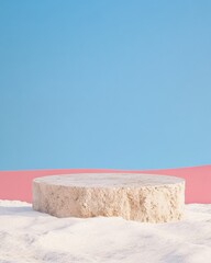 Aufkleber - Minimalist Stone Podium on Blue and Red Gradient with Natural Desert Texture