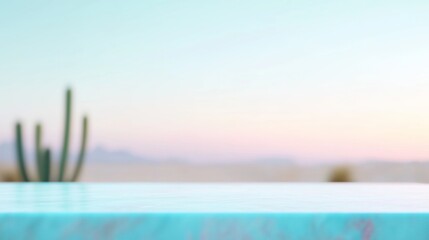 Aufkleber - Minimalist Desert-Themed Blue Marble Surface with Tranquil Light and Cactus Bokeh