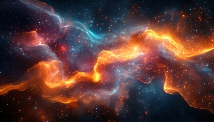 Aufkleber - A vibrant cosmic scene with swirling colors of orange, blue, and black, representing a nebula filled with star formation and interstellar beauty.